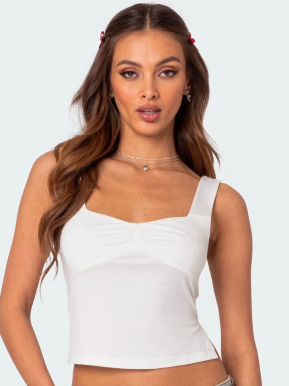 Edikted White Tank Top Women's Small Cropped Y2K Clean Girl Minimalist Night Out